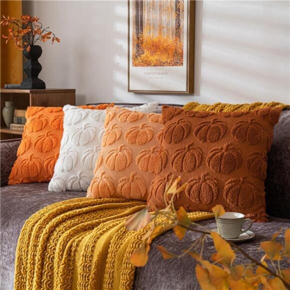 Pumpkin Fall Decorative Throw Pillow Covers 18"x18", Set of 2 Rust Red - Picture 6 of 7
